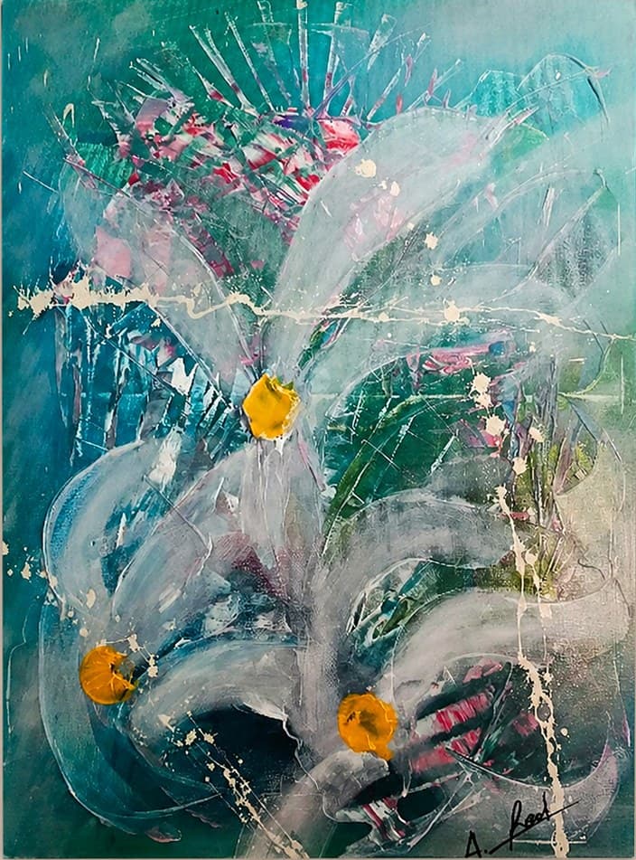 Flowers — toile abstraite d'Alfred, accrochée dans la salle